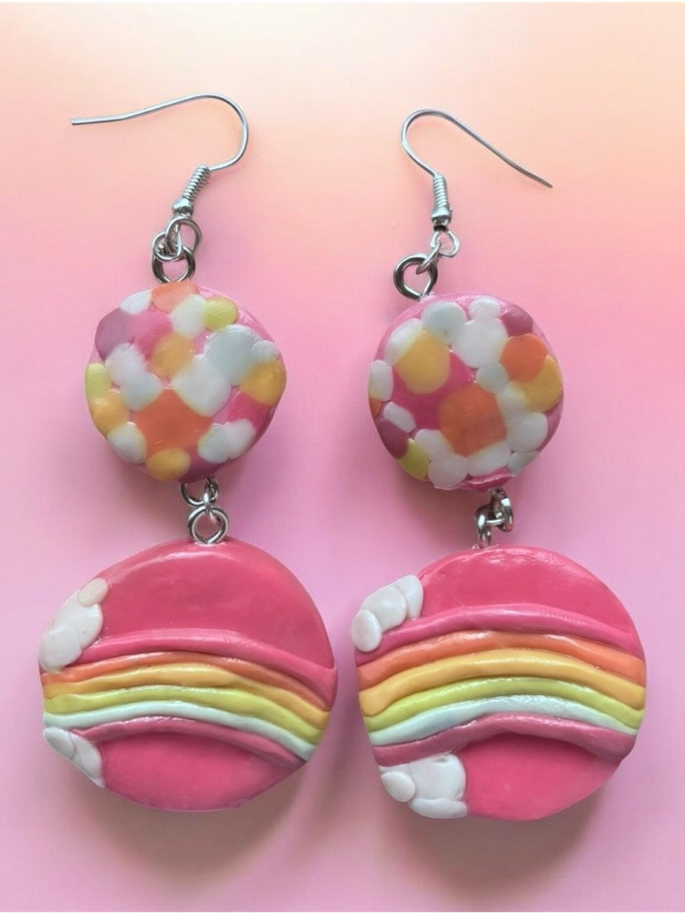 Handmade Pink Rainbow Drop Earrings